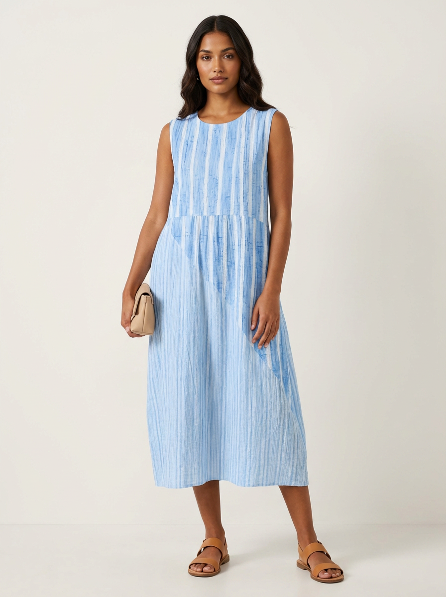 Luchtige midi jurk met print en steekzakken in blauw 2