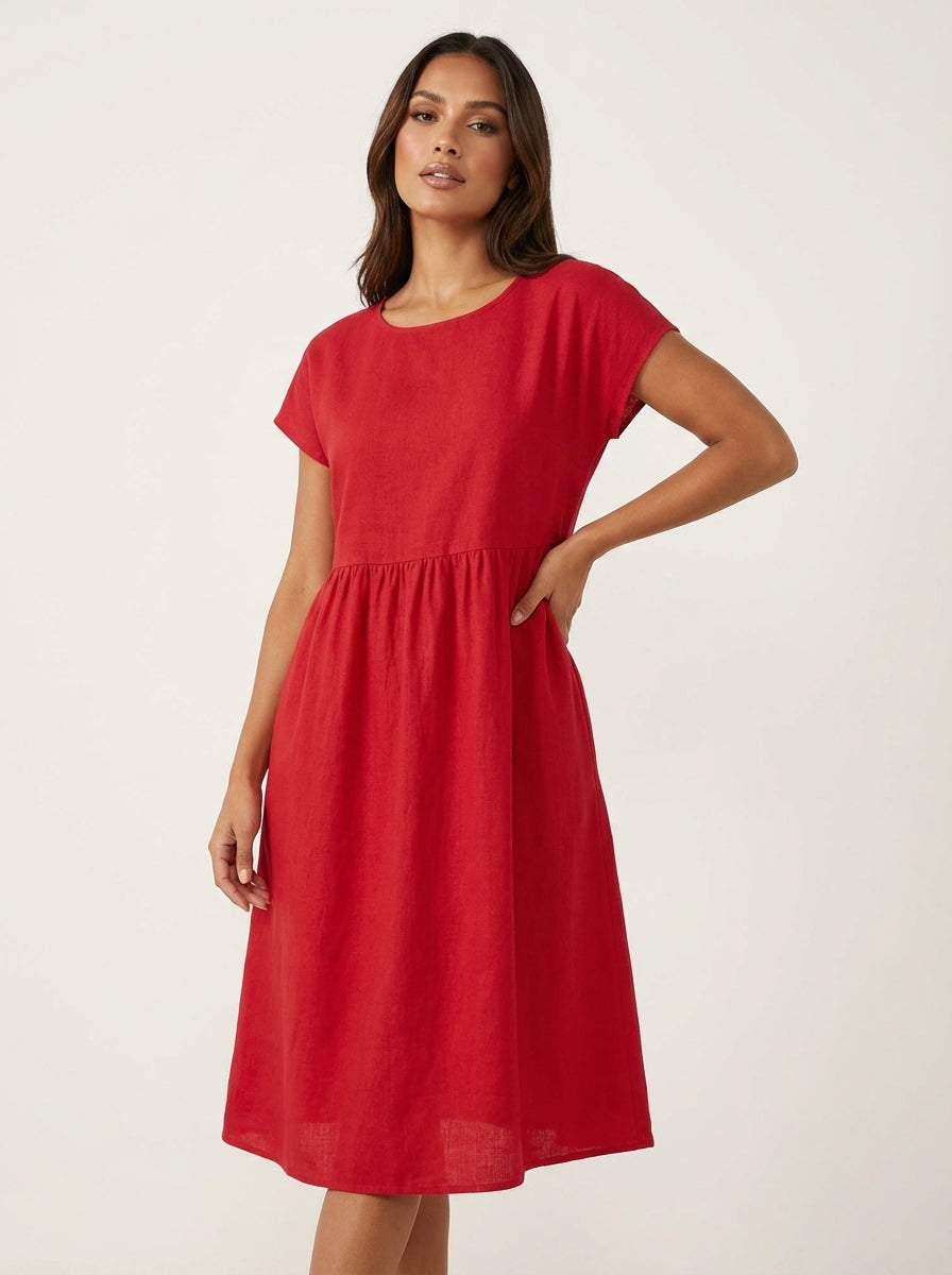 Midi jurk met soepele val en luchtige pasvorm in rood