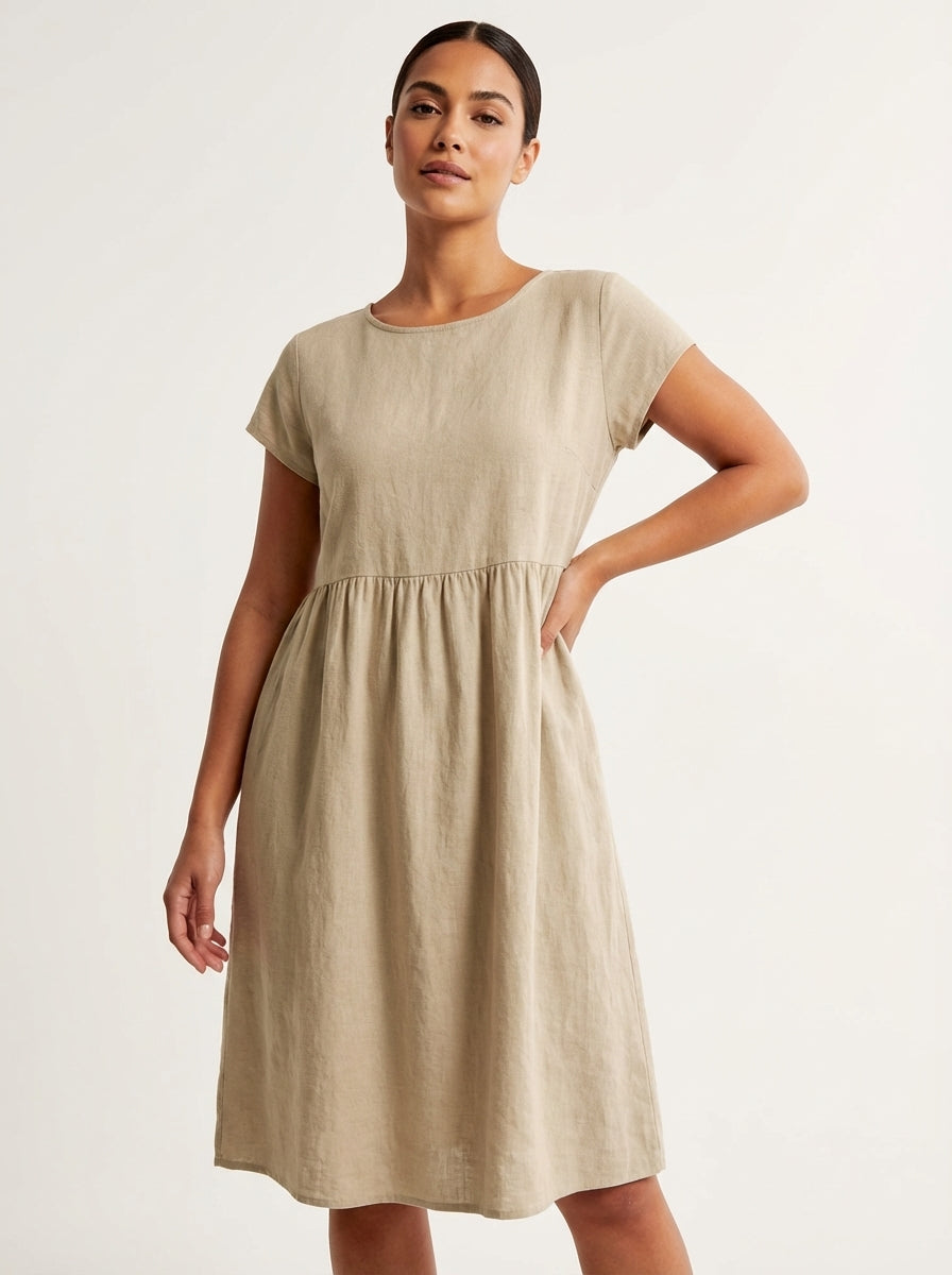 Midi jurk met soepele val en luchtige pasvorm in beige