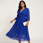 Midi jurk met V-hals en geplooide taille voor dames
