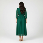 Midi jurk met V-hals en geplooide taille voor dames