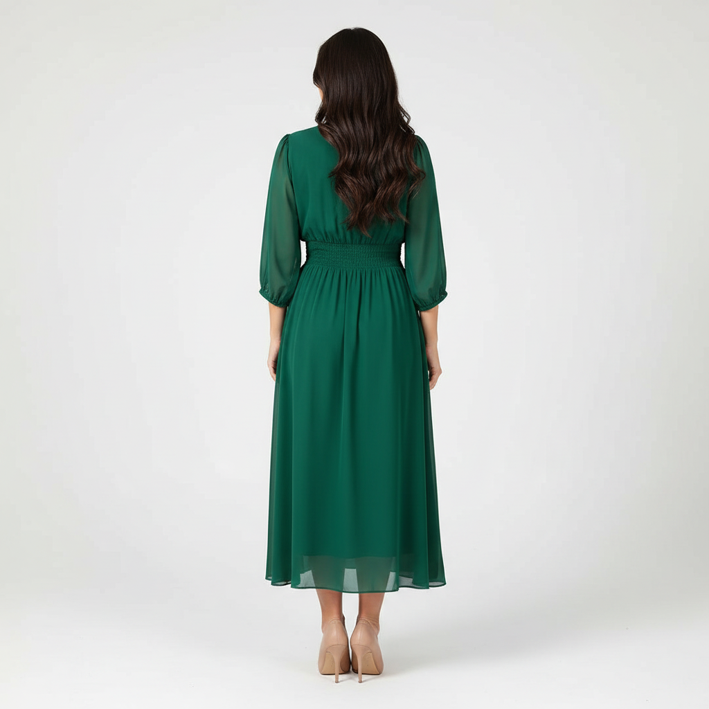Midi jurk met V-hals en geplooide taille voor dames