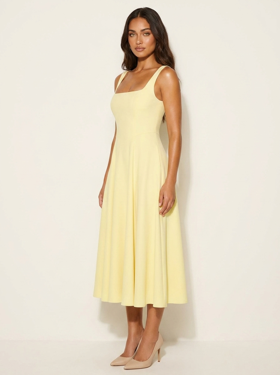 Elegante midi jurk met vierkante halslijn