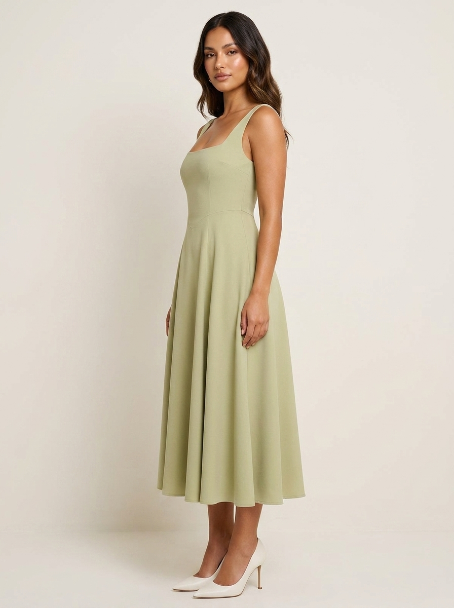 Elegante midi jurk met vierkante halslijn