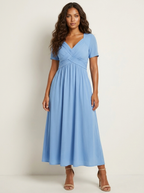 Midi jurk met overslaghals en steekzakken voor dames in blauw