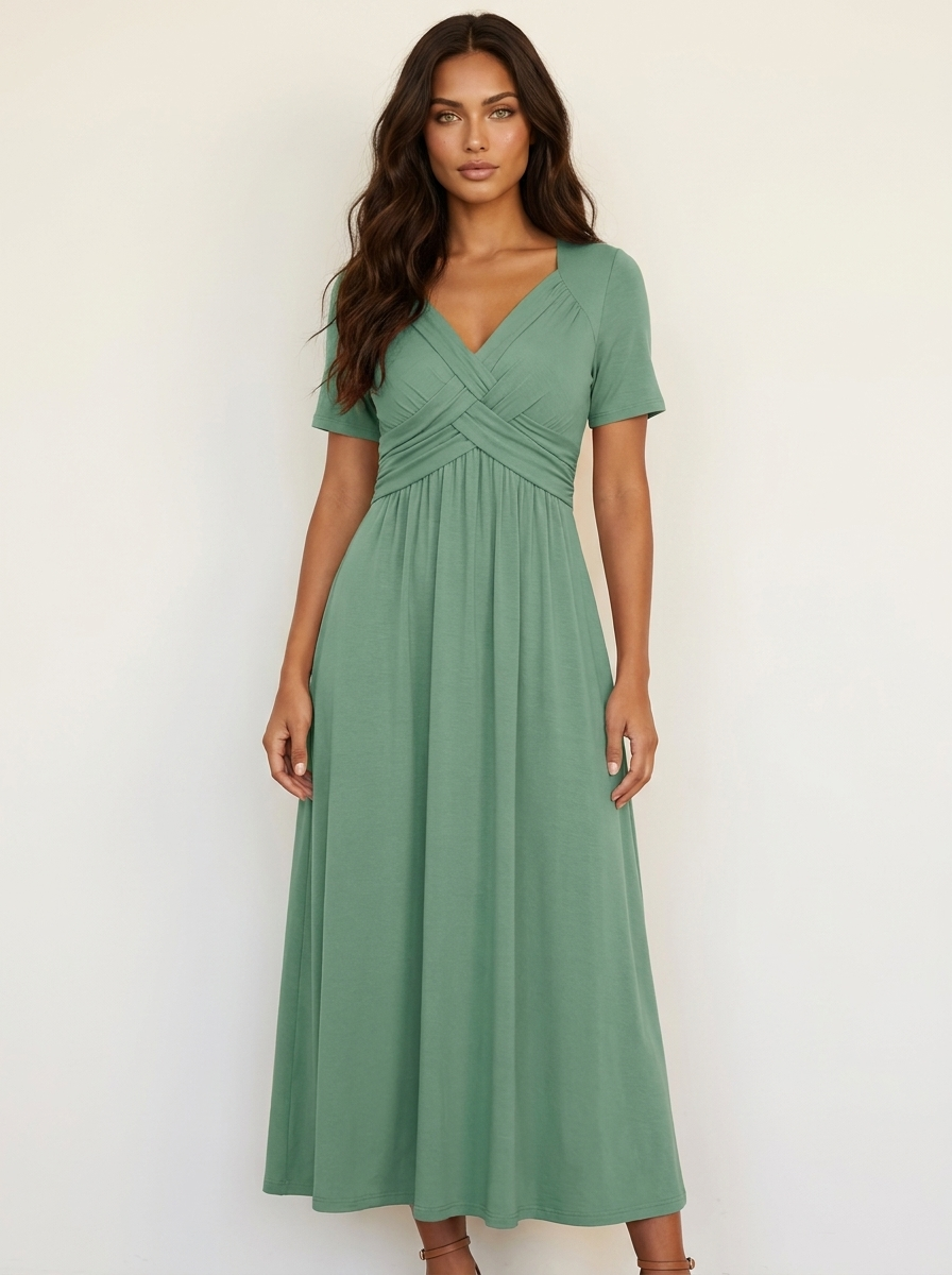 Midi jurk met overslaghals en steekzakken voor dames in groen