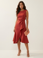 Aansluitende midi jurk met tailleaccent voor dames in rood