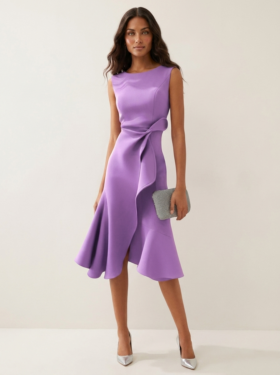 Aansluitende midi jurk met tailleaccent voor dames in paars
