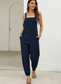 Minimalistische jumpsuit met verlengend silhouet voor dames in navy