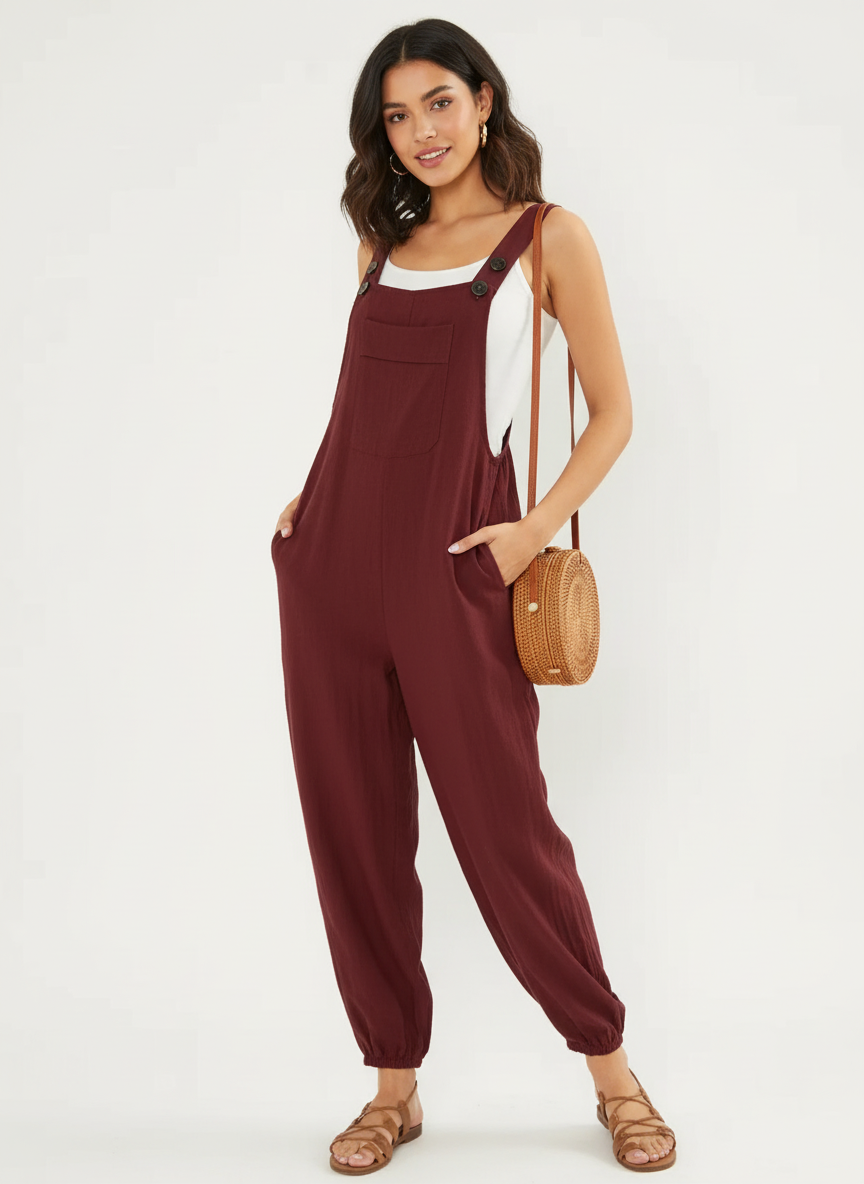 Minimalistische jumpsuit met verlengend silhouet voor dames in rood