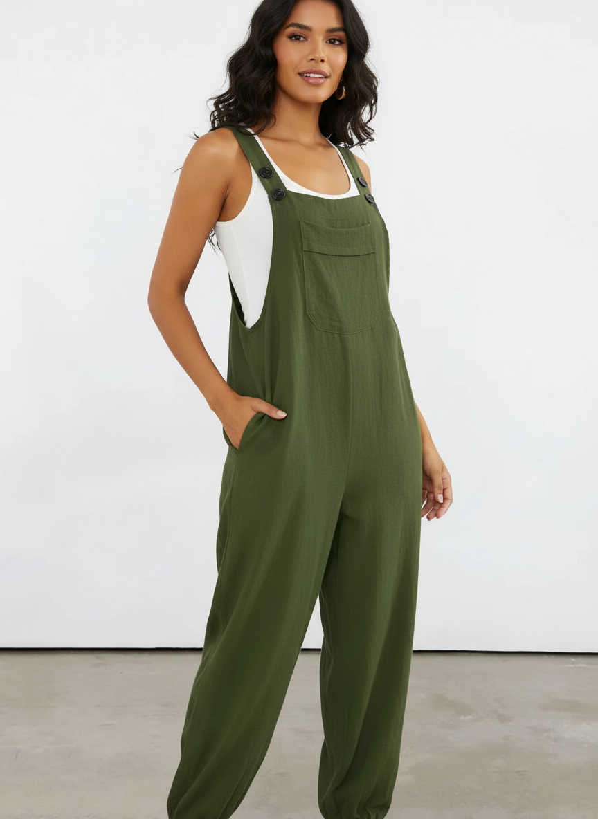 Minimalistische jumpsuit met verlengend silhouet voor dames in groen