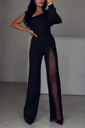 Moderne jumpsuit met wijde pijpen voor dames in zwart
