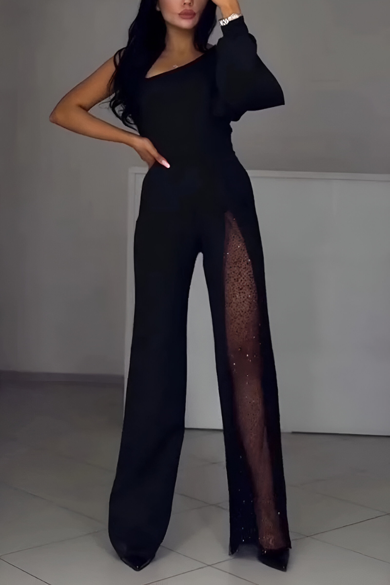 Moderne jumpsuit met wijde pijpen voor dames in zwart