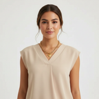 Mouwloze blouse met V-hals in khaki