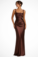 Mouwloze maxi jurk met vierkante hals voor dames in bruin