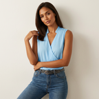 Mouwloze overslagtop met V-hals in blauw