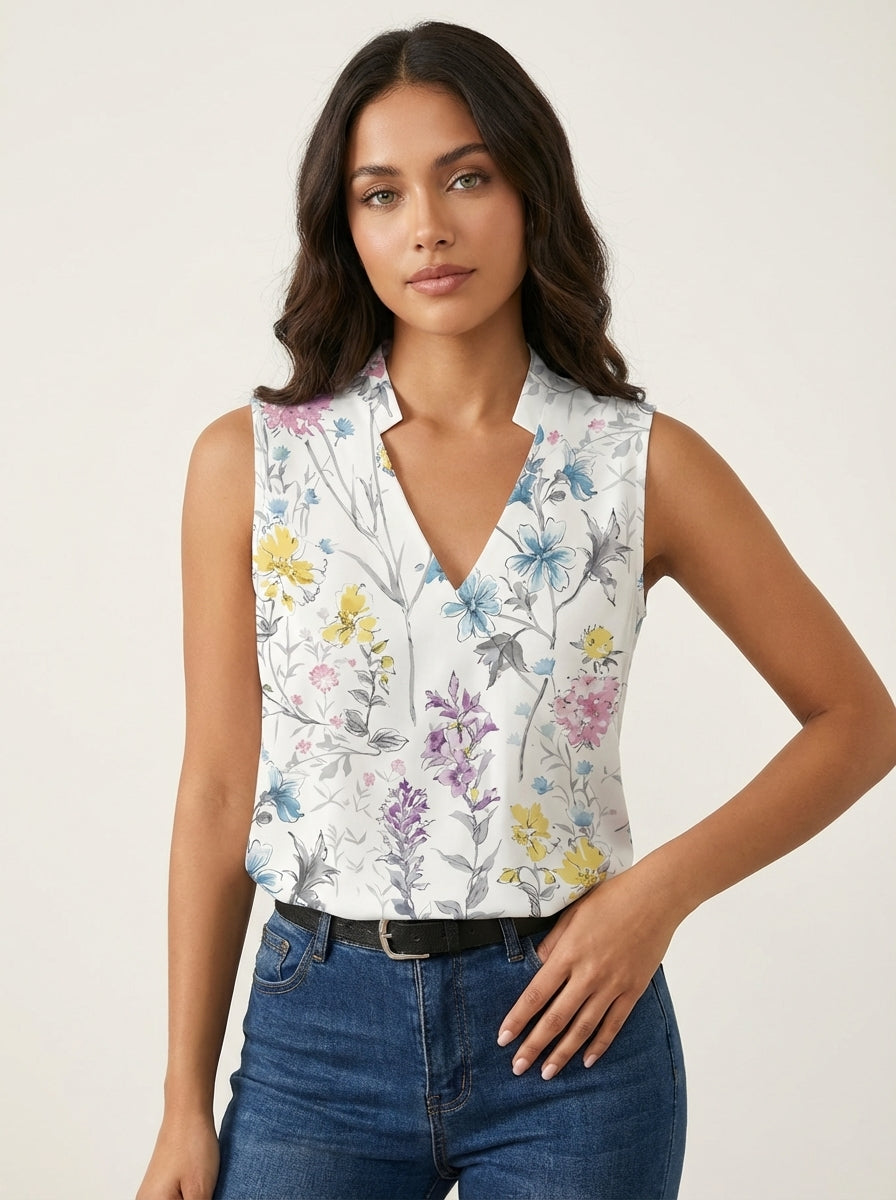 Mouwloze top met overslaghals