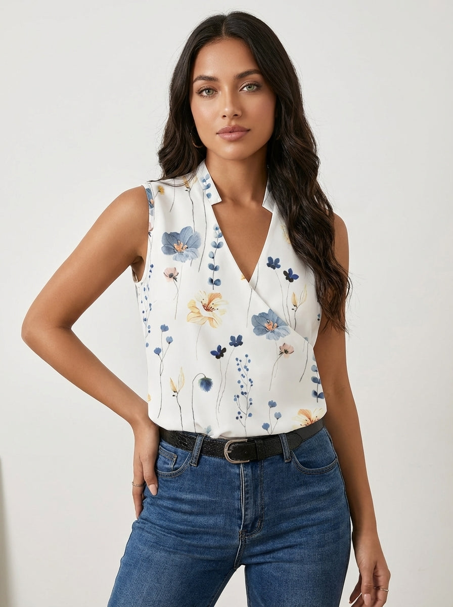 Mouwloze top met overslaghals