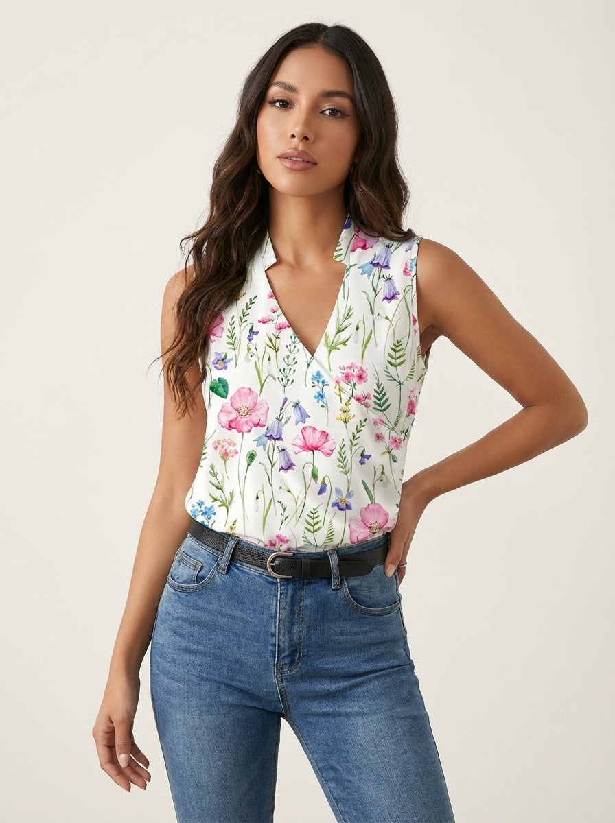 Mouwloze top met overslaghals