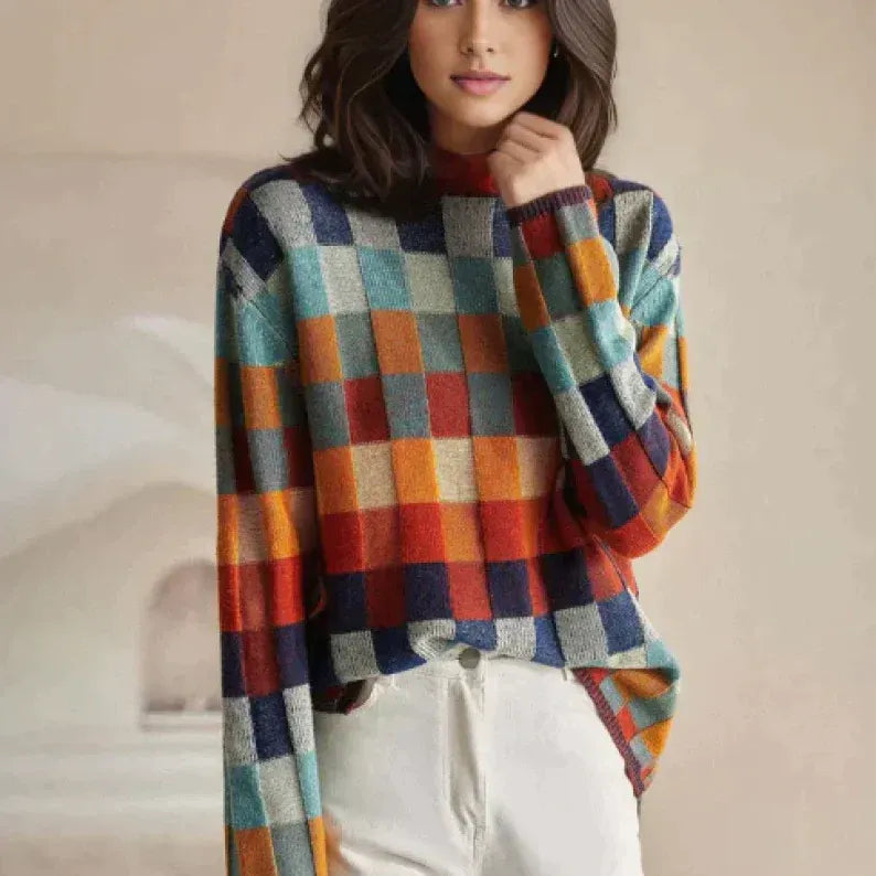Multicolor trui met ruitpatroon