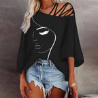 Off-shoulder top met artistieke print