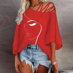 Off-shoulder top met artistieke print
