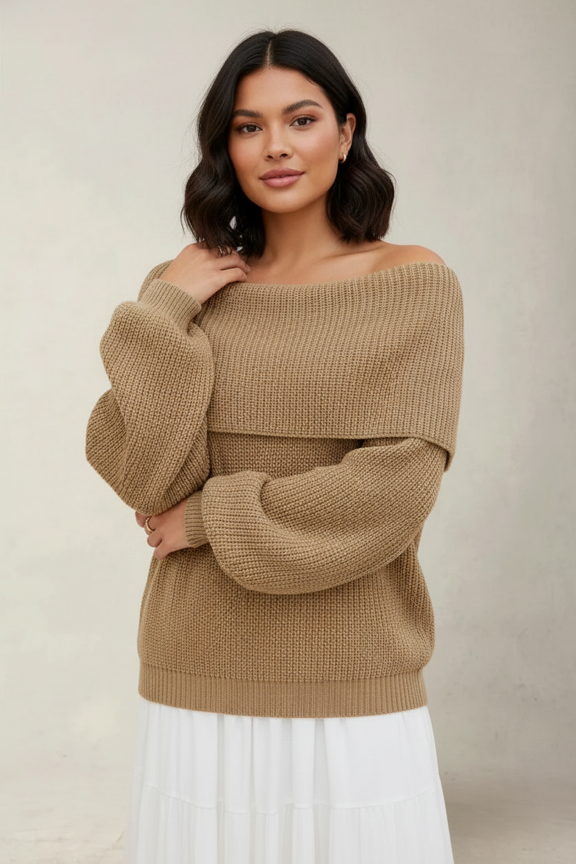Off-shoulder trui met brede halslijn voor dames in khaki