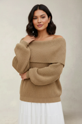 Off-shoulder trui met brede halslijn voor dames in khaki