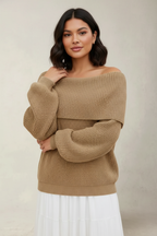 Off-shoulder trui met brede halslijn voor dames in khaki