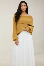 Off-shoulder trui met brede halslijn voor dames in geel