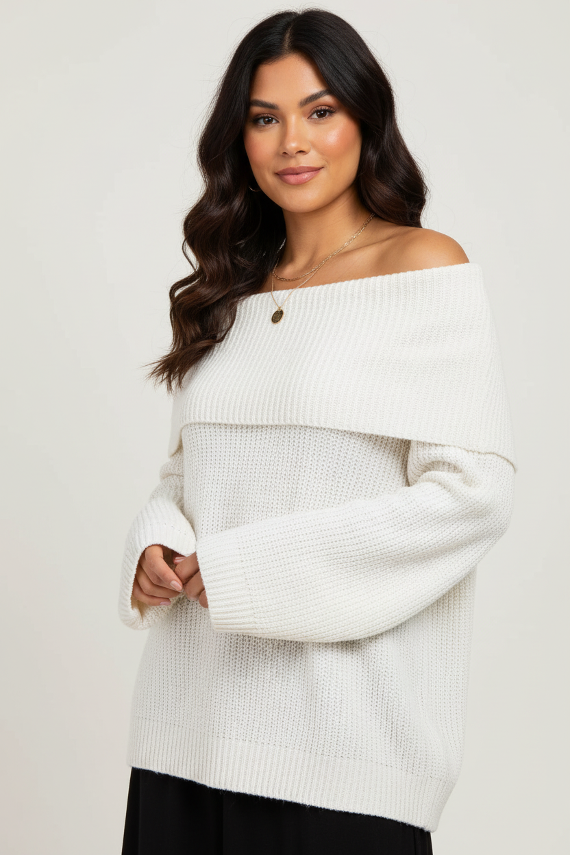 Off-shoulder trui met brede halslijn voor dames in wit