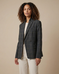 Oversized blazer met ruitdessin en asymmetrische sluiting voor dames in grijs