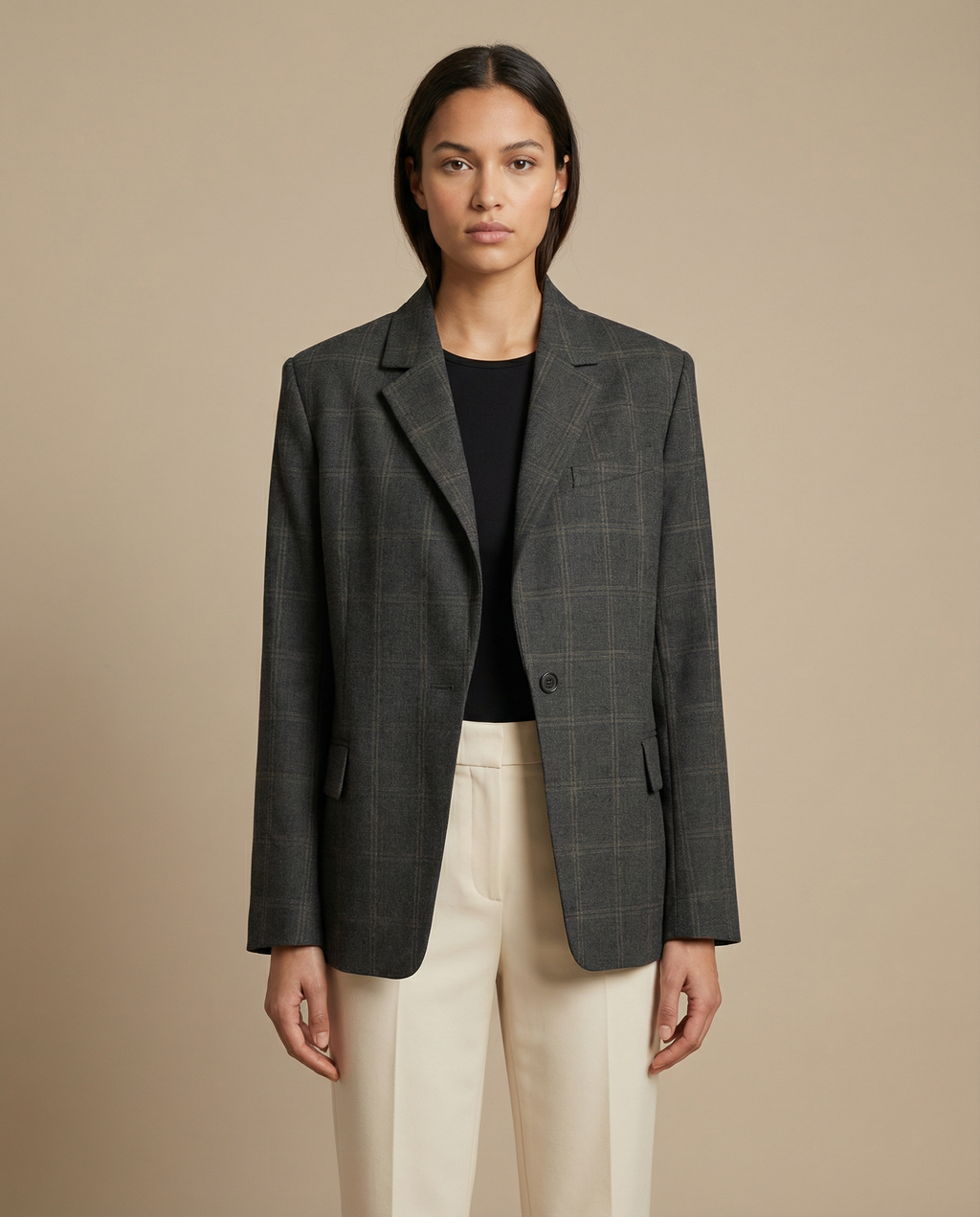 Oversized blazer met ruitdessin en asymmetrische sluiting voor dames