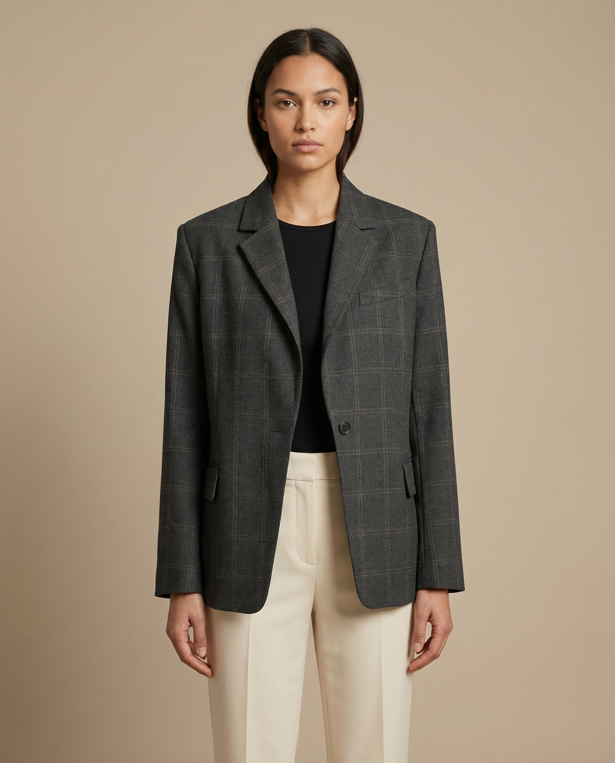 Oversized blazer met ruitdessin en asymmetrische sluiting voor dames