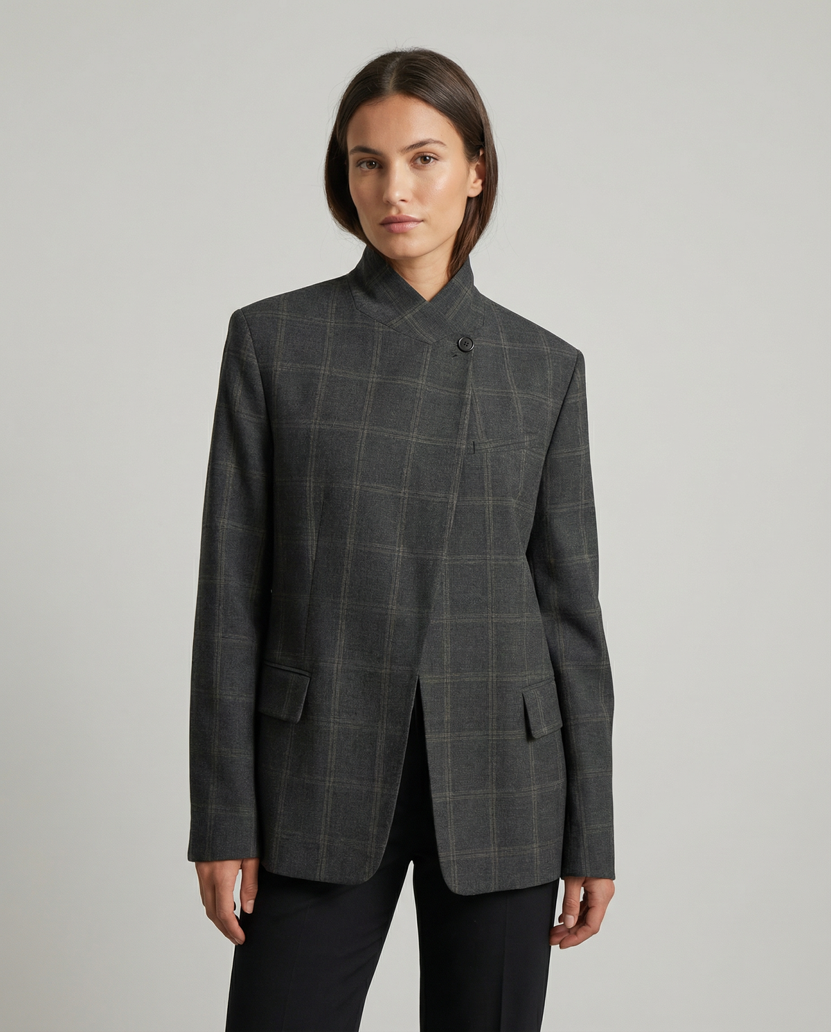 Oversized blazer met ruitdessin en asymmetrische sluiting voor dames