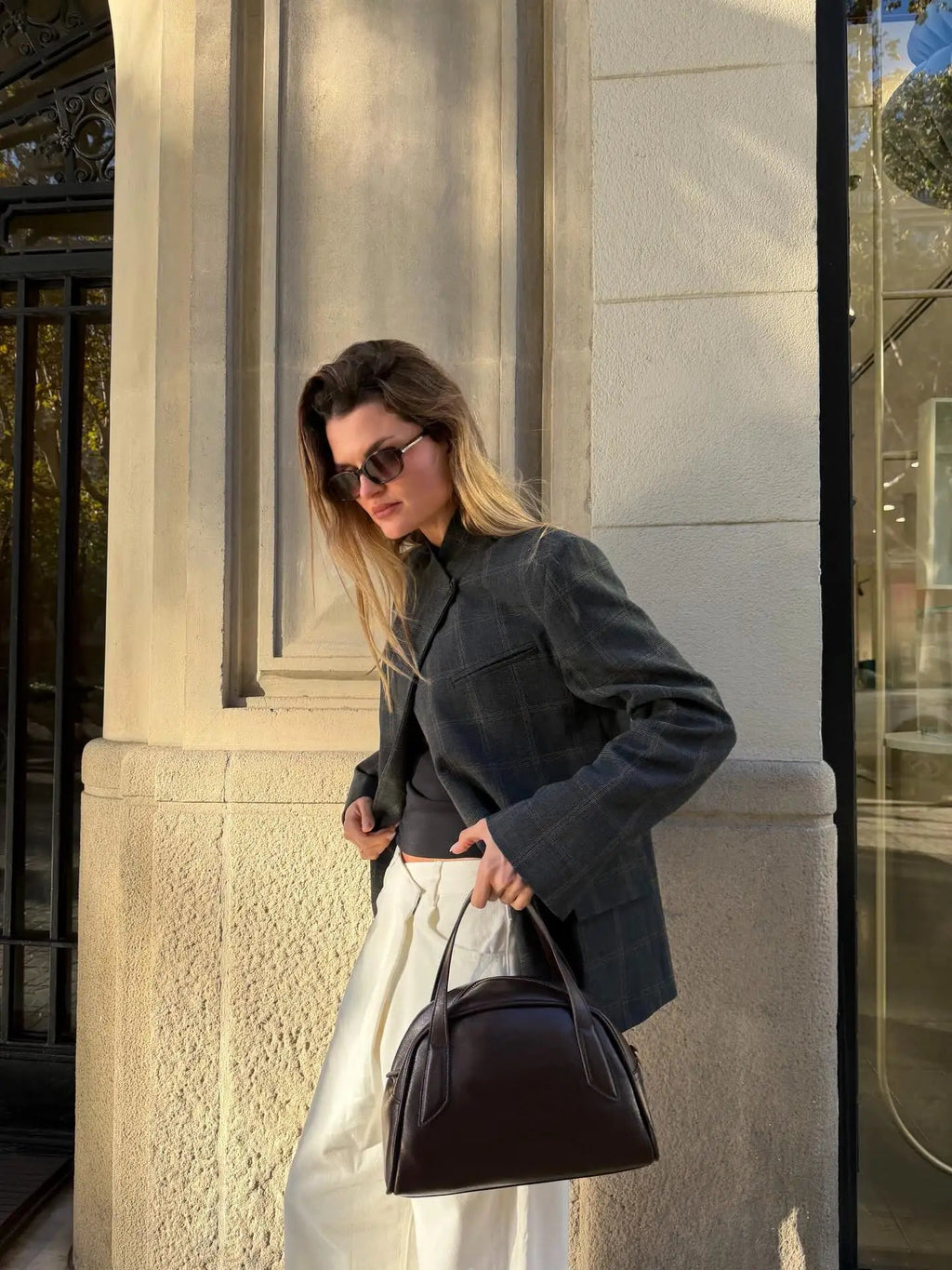 Oversized blazer met ruitdessin en asymmetrische sluiting voor dames
