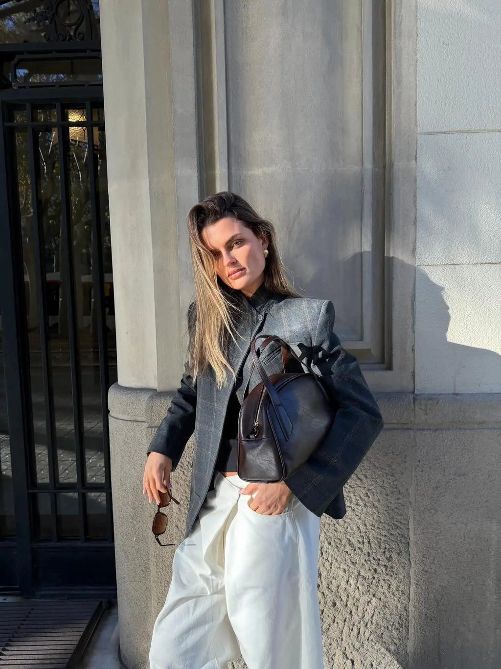 Oversized blazer met ruitdessin en asymmetrische sluiting voor dames