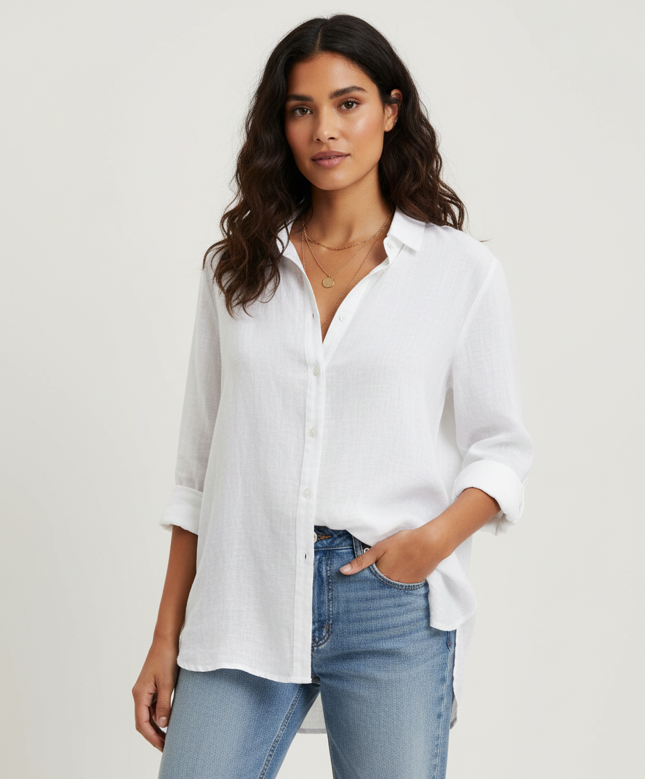 Oversized blouse met v-hals en knoopsluiting in wit