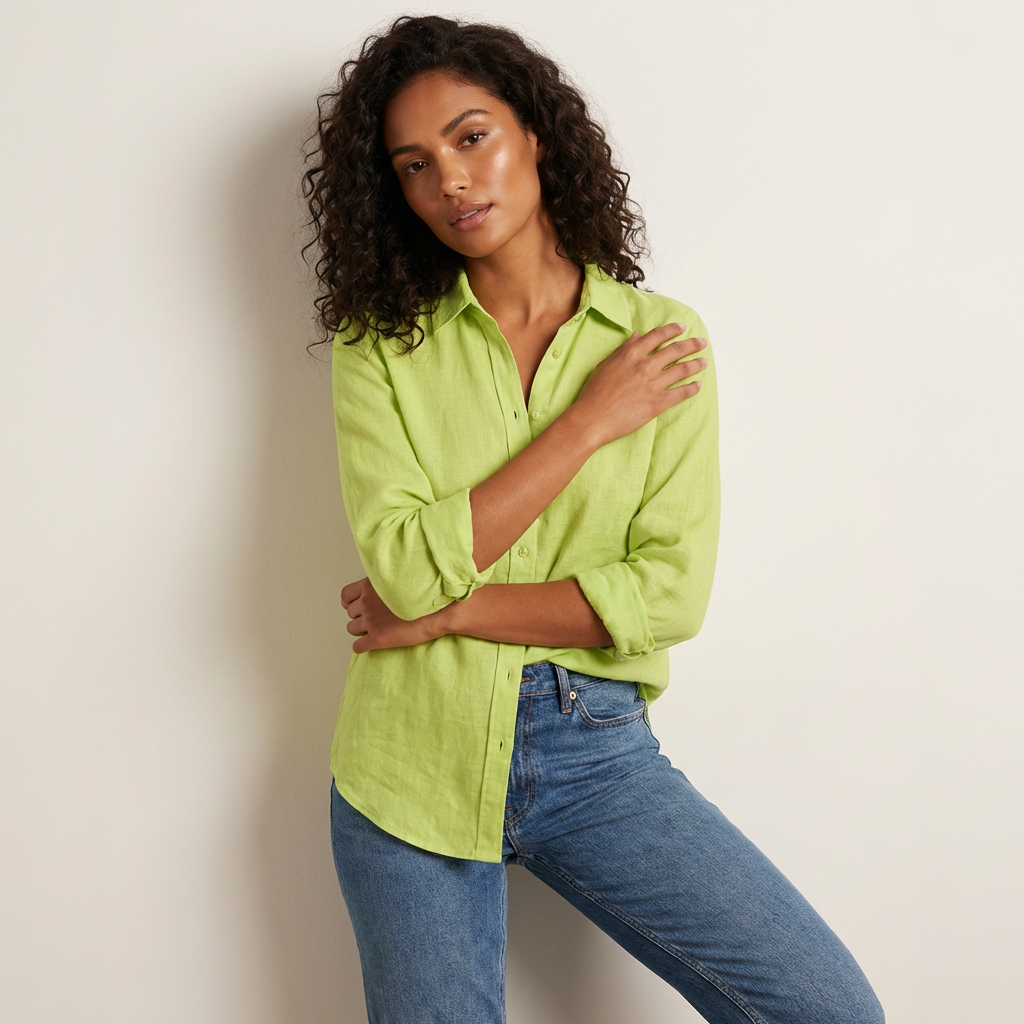 Oversized blouse met v-hals en knoopsluiting in groen