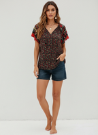 Oversized blouse met V-hals in zwart