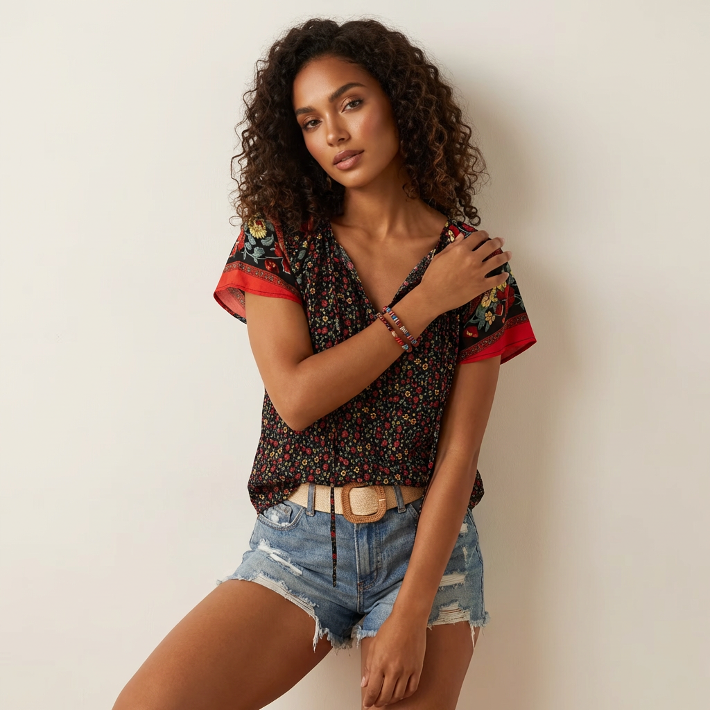 Oversized blouse met V-hals
