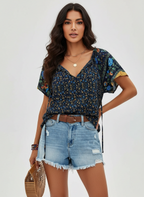 Oversized blouse met V-hals in blauw