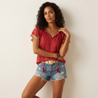 Oversized blouse met V-hals in rood
