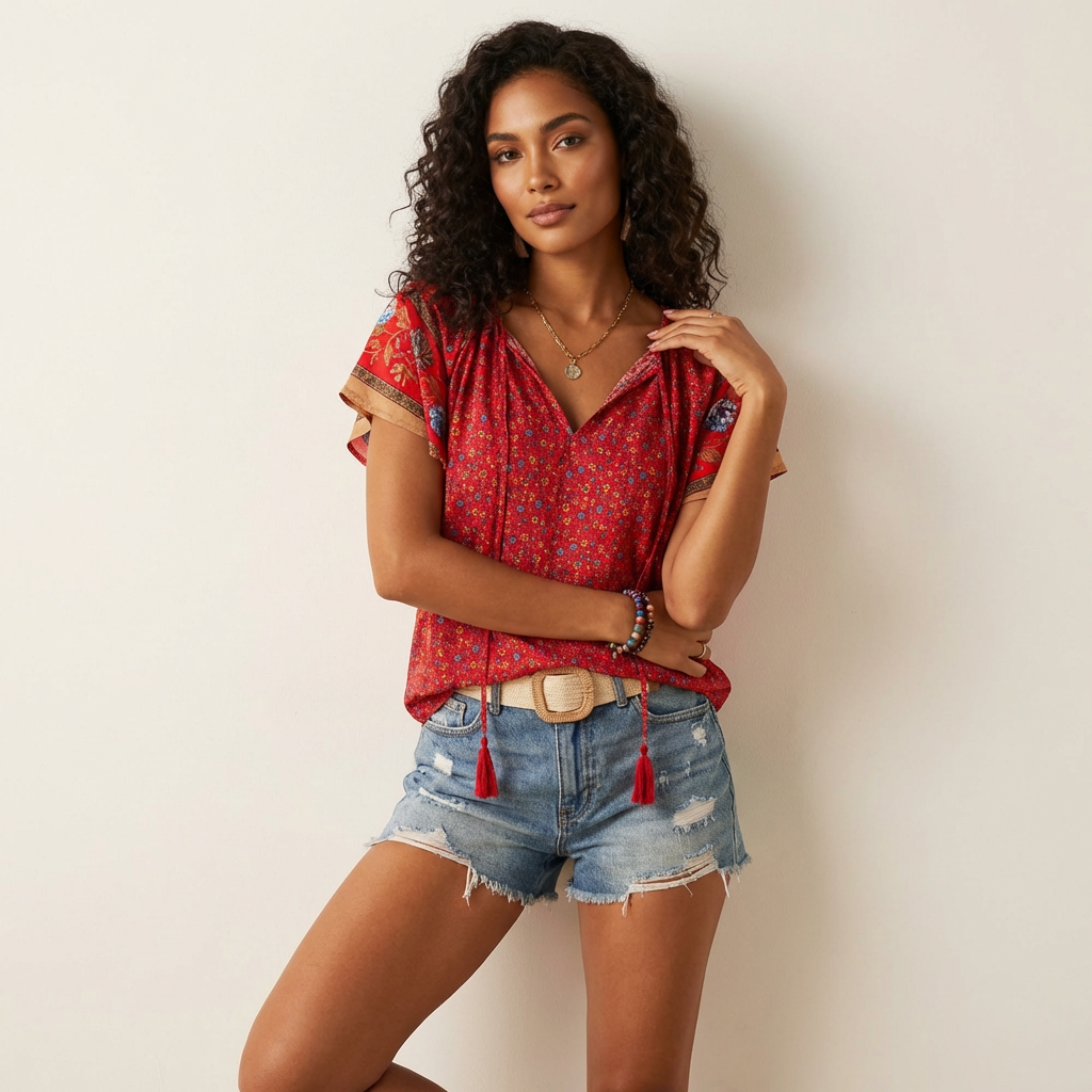 Oversized blouse met V-hals in rood