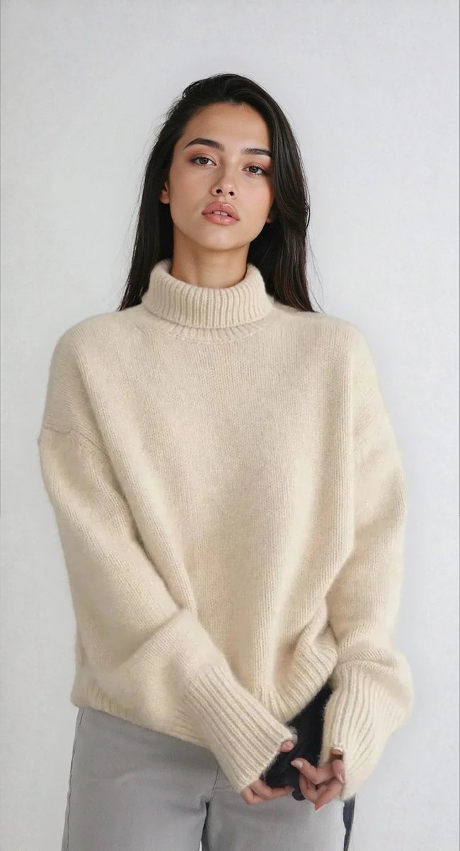Oversized coltrui met geribde manchetten voor dames in lichtbruin