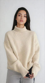 Oversized coltrui met geribde manchetten voor dames in lichtbruin