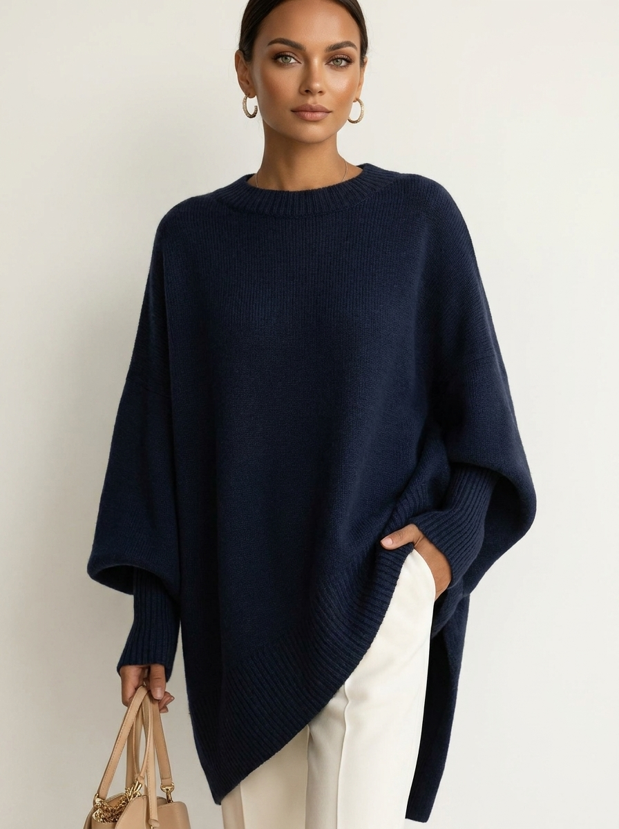 Oversized gebreide trui met ronde hals voor dames in marineblauw