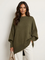 Oversized gebreide trui met ronde hals voor dames in olijfgroen