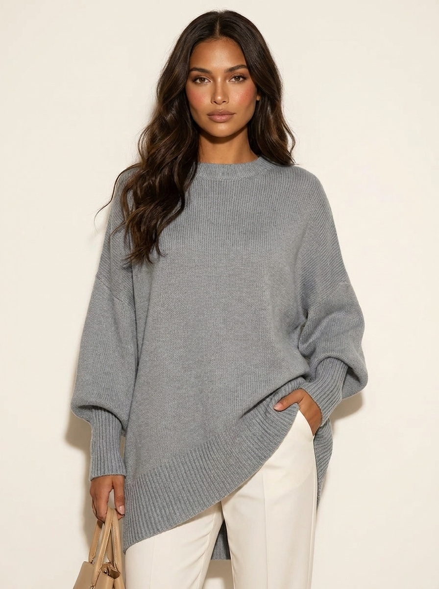Oversized gebreide trui met ronde hals voor dames in grijs