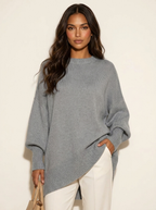 Oversized gebreide trui met ronde hals voor dames in grijs